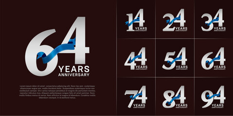 Set of Anniversary Logotype silver color with blue ribbon can be use for special day celebration