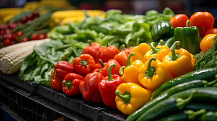 Fresh vegetables displayed in traditional market