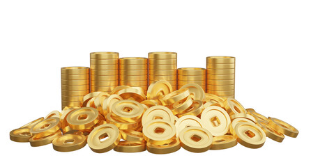 3d render of chinese pile of golden coins.