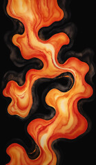 liquid art, Orange Gold and red watercolor flowing on the black background