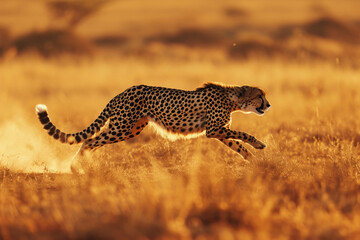 The sleek elegance of a cheetah in full sprint across the African savannah