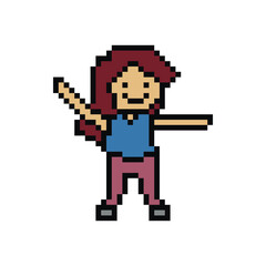 Cute pixel cartoon 8bit character woman exercises training alone lifestyle vector for decoration life style 8 bit female dance exercise gym fitness warm up vector.