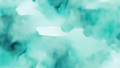 Blue Turquoise Teal Mint Cyan White Abstract Watercolor - A Colorful Art Background with Light Pastel Tones and Brush Splash Grunge, Evoking the Beauty of a Dramatic Sky or a Winter Snowstorm