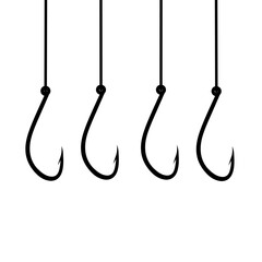 Vector illustration of fishing hook hanging on white background. Fish trap concept in the sea.