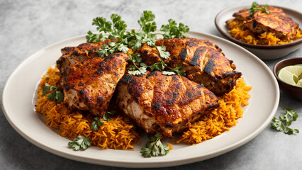 Showcase the bold flavors and textures of Indian tandoori chicken in this stock photo