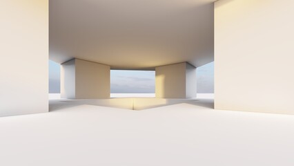 Abstract architecture background empty room with windows 3d render