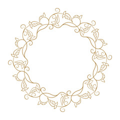 Vector round floral frame with ivy leaves decoration. Vintage style ivy stems wreath.