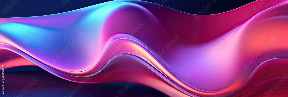 Poster abstract fluid iridescent holographic neon curved wave in motion colorful background 3d render. grad