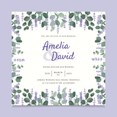 Purple Beautiful Lavender Flower Wedding Invitation Template