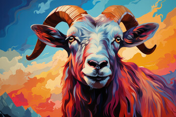 Fototapeta na wymiar Bright and Colorful A Fauvism Style of a Goat, Generative Ai