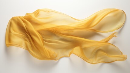Yelloow cloth that is floating and hiding something unknown underneath. Fabric isolated on white background.  - obrazy, fototapety, plakaty