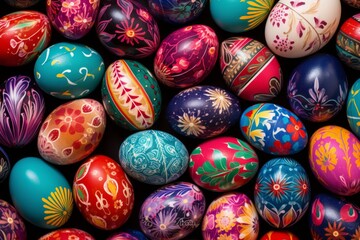 Fototapeta na wymiar Seamless Easter Pattern of Colorful Painted Easter Eggs