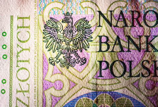 Polish Eagle Emblem on Polish zloty macro shot close up