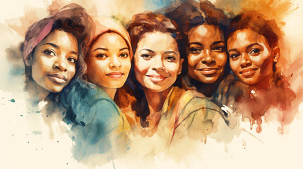 Portrait of a group of Women in watercolor effect - ai generative