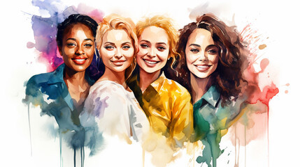 Portrait of a group of Women in watercolor effect - ai generative