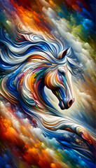 Obraz na płótnie Canvas Abstract oil painting of a horse, blending the styles of impressionism and modern surrealism for wall decor