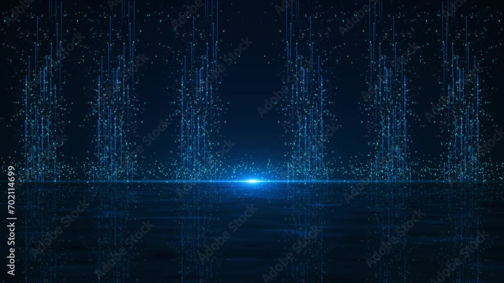 Poster deep cyber stage waves lights, futuristic digital art background c waving lines particles big data s