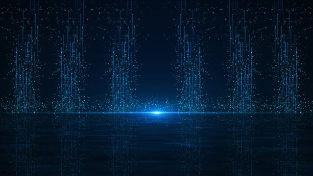Deep cyber stage waves lights, futuristic digital Art background c waving lines particles big data streams, Animation. product presentation cyberspace stream. party Oscar award ceremony event, 4K 3D