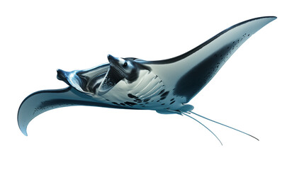 A swimming manta ray isolated on a transparent background - obrazy, fototapety, plakaty