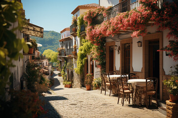 Generative AI - An old narrow street in a Greek town