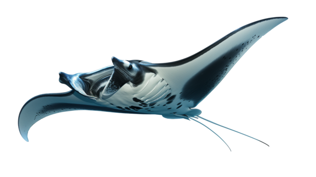 A swimming manta ray isolated on a transparent background