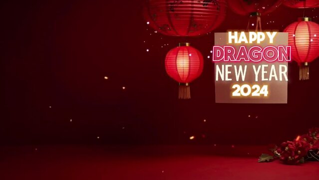 Happy Chinese new year of the Dragon greeting with chinese red envelope on Chinese new year celebration