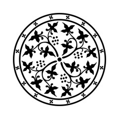 Ancient round decorative pattern. Decorative element vector illustration. Architectural floral element.