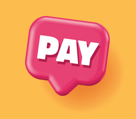 Pay online icon button 3d render vector graphic illustration yellow red orange modern design image