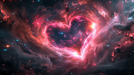 An explosion in a galaxy that creates a huge neon heart shape. Valentine's Day space idea
