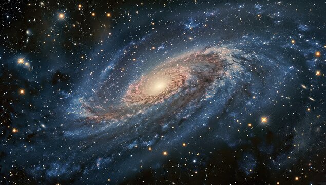 A galaxy with swirling arms surrounded by stars. The concept of cosmology.