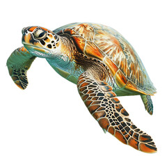 Fototapeta premium Sea turtles are swimming on a transparent background., png, generative ai, illustractions