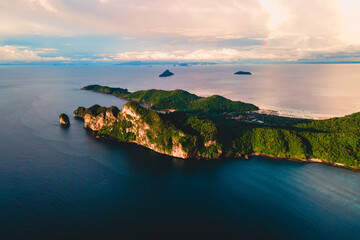 Koh Phi Phi Don Thailand, Drone aerial view of Koh Phi Phi Thailand on a beautiful summer day - obrazy, fototapety, plakaty