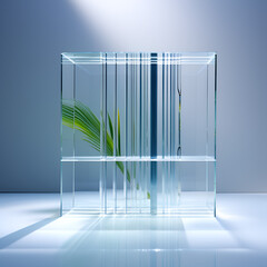 glossy product stand,crystal clear glass shapes,abstract modernism ai generated 