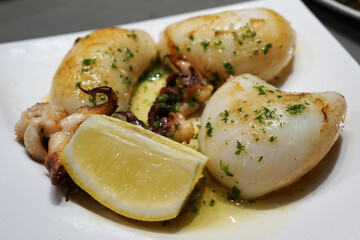 Close up baby cuttlefish squid in Andaluz style- Classic Spanish Tapas