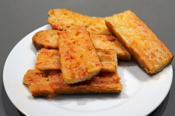 Close up Pan con Tomate (Pa amb tomàquet) , bread toast with tomato -Classic traditional Spanish tapas