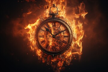 Alarm clock on fire background. Time is running out concept.