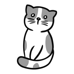 Grey and White Polka dots Cute Cat Illustration 