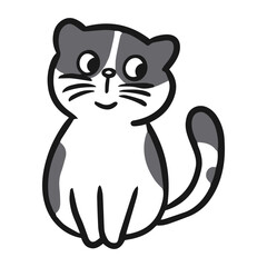 Grey and White Cute Cat Illustration 