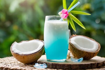 Coconut milk And blue syrup juice