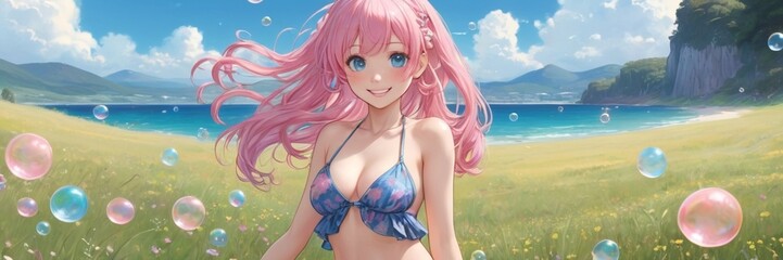 Fototapeta premium Anime girl in the park