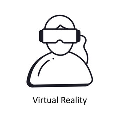 Virtual reality vector outline doodle Design illustration. Symbol on White background EPS 10 File 