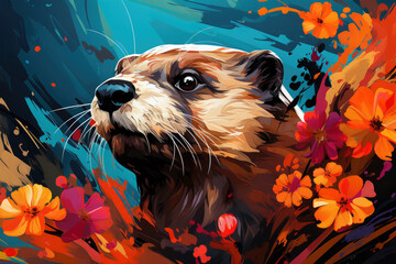 Bright and Colorful A Fauvism Style of a Otter, Generative Ai
