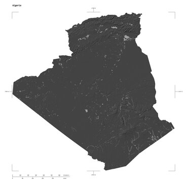 Algeria shape isolated on white. Bilevel elevation map