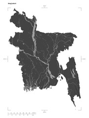 Bangladesh shape isolated on white. Bilevel elevation map