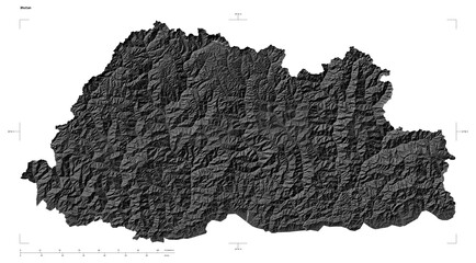 Bhutan shape isolated on white. Bilevel elevation map © zelwanka