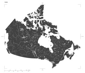 Canada shape isolated on white. Bilevel elevation map