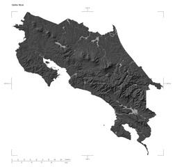 Fototapeta premium Costa Rica shape isolated on white. Bilevel elevation map