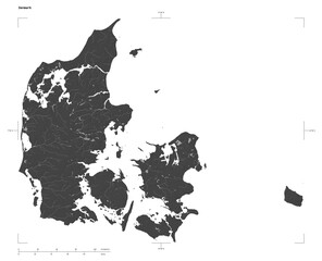 Denmark shape isolated on white. Bilevel elevation map
