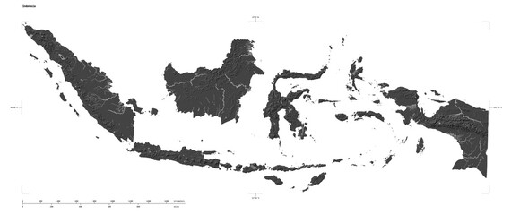 Indonesia shape isolated on white. Bilevel elevation map