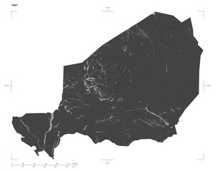 Niger shape isolated on white. Bilevel elevation map © zelwanka